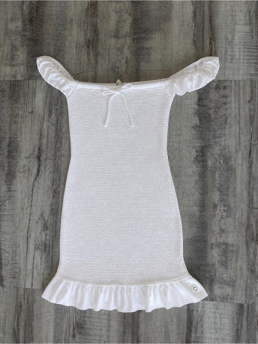 Roxy White Smocked Off Shoulder Mini Dress